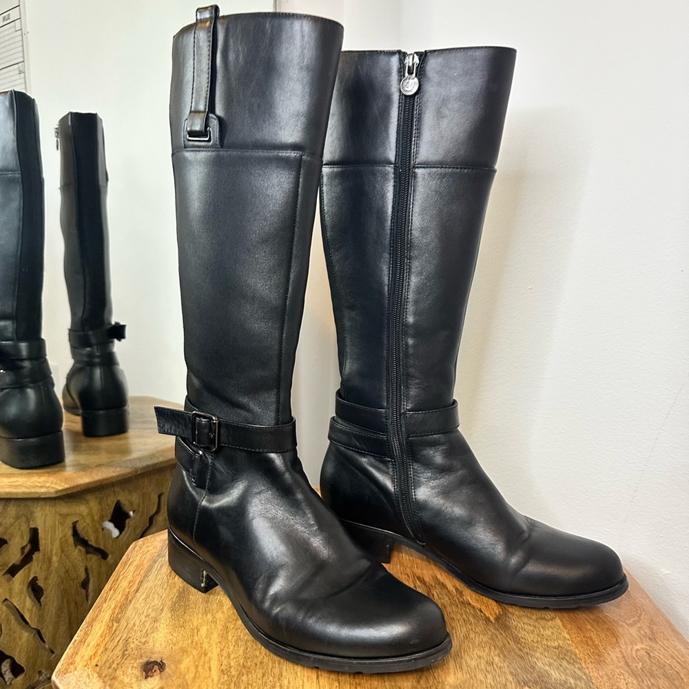 Gabi black leather riding boot- slim 13" calf